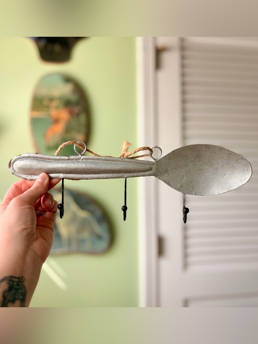 Rustic Metal Spoon with Hooks Wall Decor